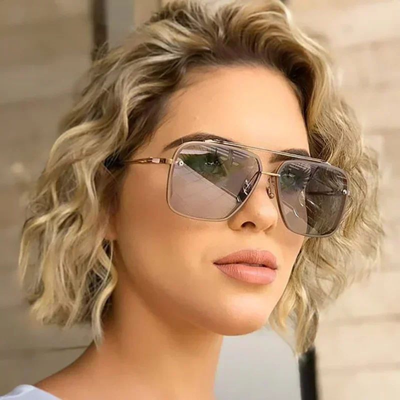 特大スクエアサングラス女性新しいファッションメタルサングラス - Sunglasses Oversized Square のレビューと価格