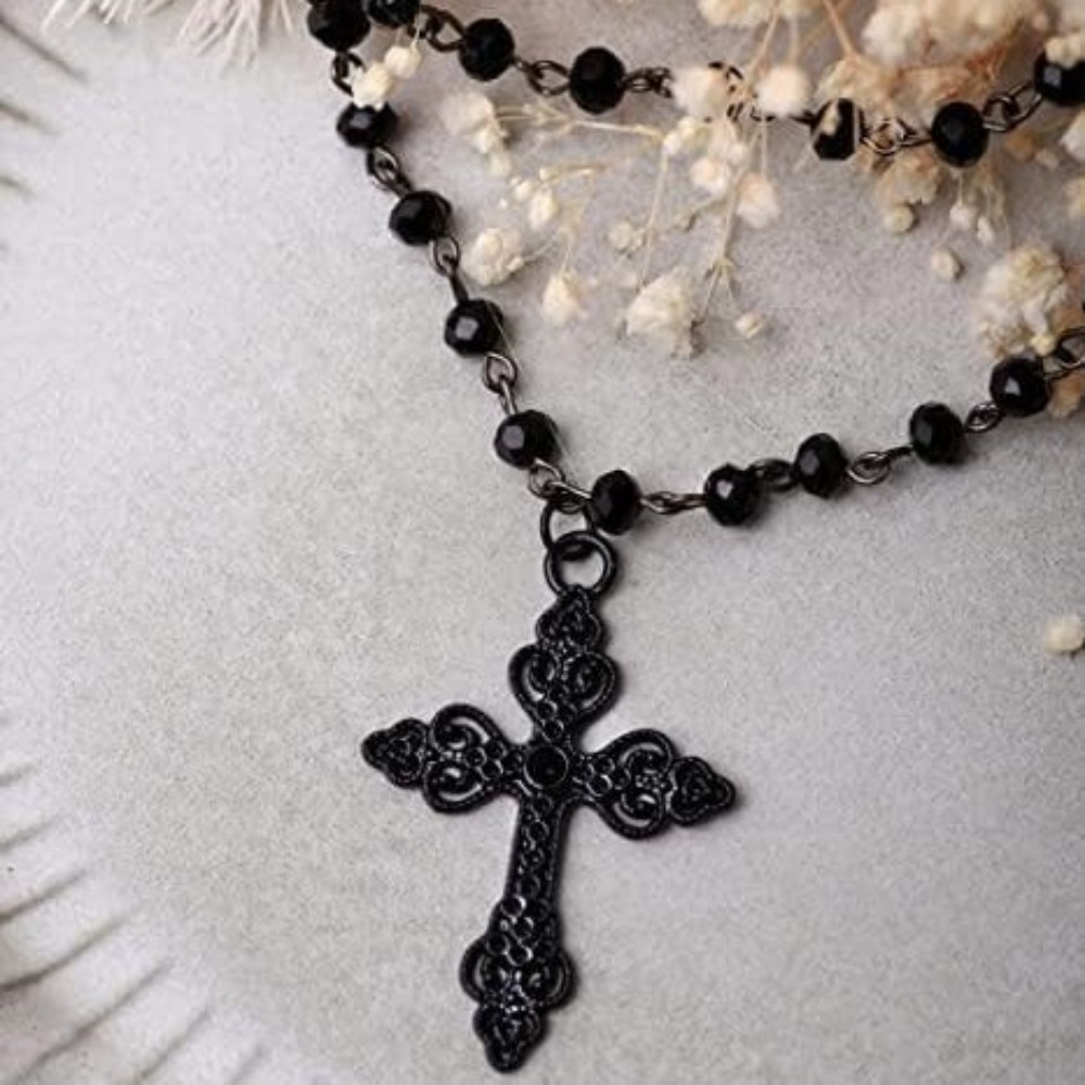チャームゴシックブラック中空クロスペンダント二層ブラックビー - Women'S Vampire Accessories のレビューと価格