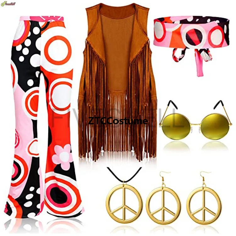ヒッピーコスチューム女性 60 年代 70 年代ピースラブパ - Women'S Accessories In The 60S のレビューと価格
