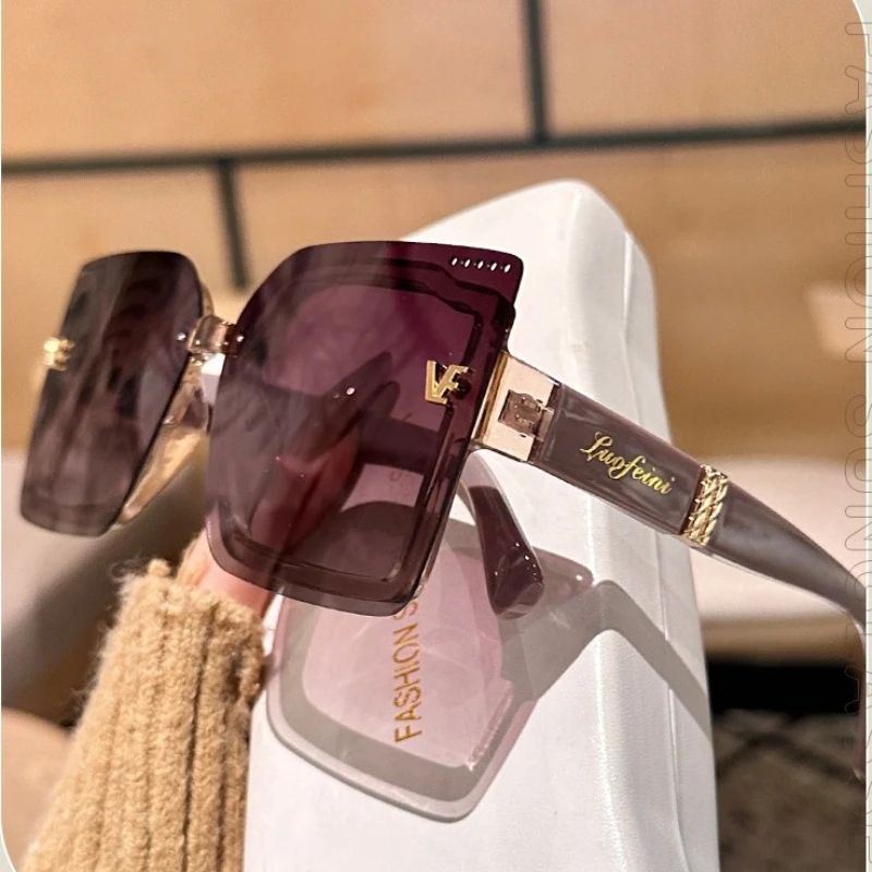 新しいクールなリムレス偏光サングラス女性特大スクエアサングラ - Sunglasses Oversized Square のレビューと価格