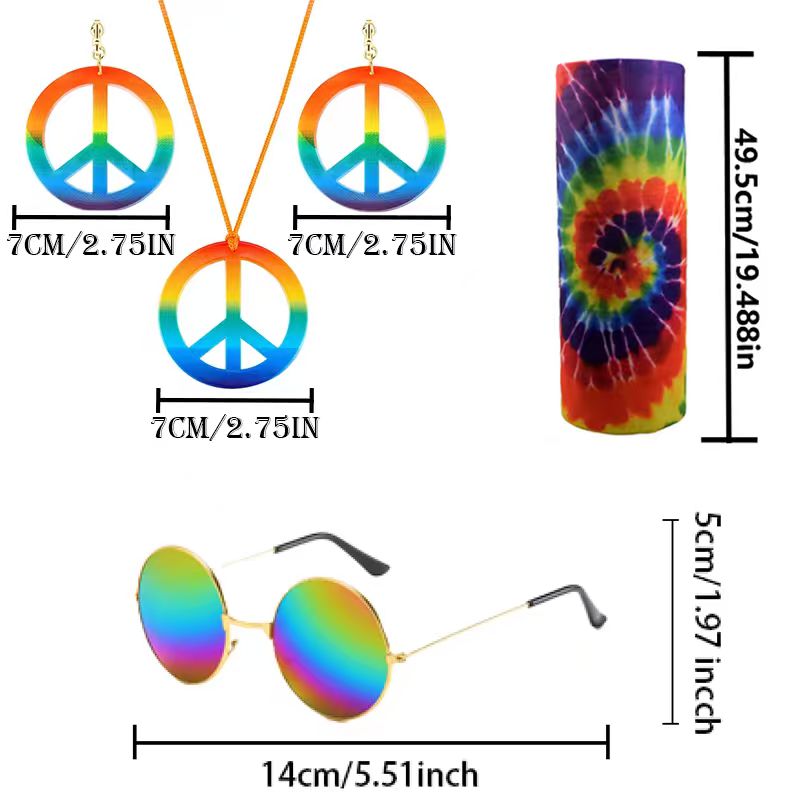 PESENAR ヒッピー コスチューム セット メガネ ヘッ - Women'S Accessories In The 60S のレビューと価格