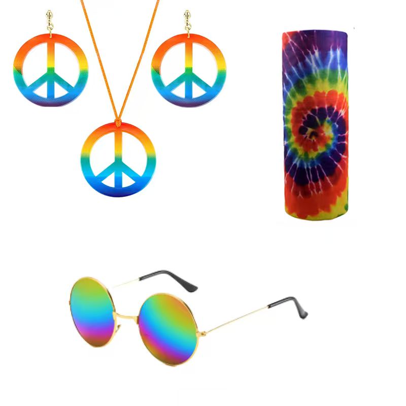 PESENAR ヒッピー コスチューム セット メガネ ヘッ - Women'S Accessories In The 60S のレビューと価格