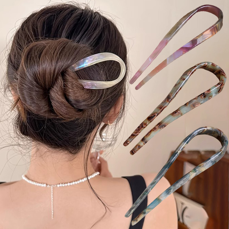 U 字型ヘアスティックアセテートアクリルヘアフォークヘアクリ - Women Accessories On Sale のレビューと価格