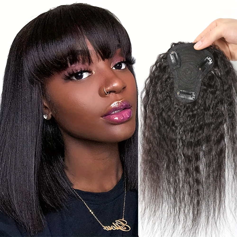 前髪付きキンキーストレートヘアピース、目に見えないクリップ式 - Women Accessories On Sale のレビューと価格