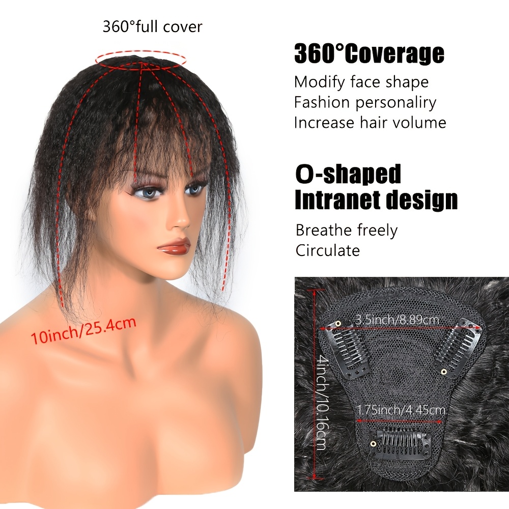 前髪付きキンキーストレートヘアピース、目に見えないクリップ式 - Women Accessories On Sale のレビューと価格