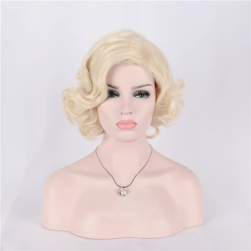 合成ショートカーリーヘアブロンド混合ウィッグ女性 1950  - Women'S Accessories In The 60S のレビューと価格
