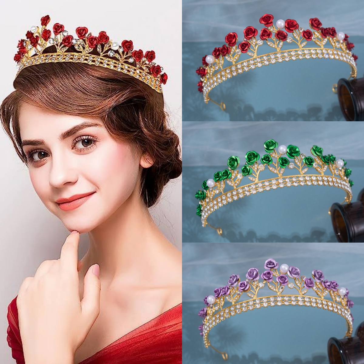 バロックセラミックブライダルクラウンラインストーンプロムディ - Women Accessories For Wedding のレビューと価格
