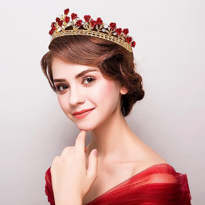 バロックセラミックブライダルクラウンラインストーンプロムディ - Women Accessories For Wedding のレビューと価格