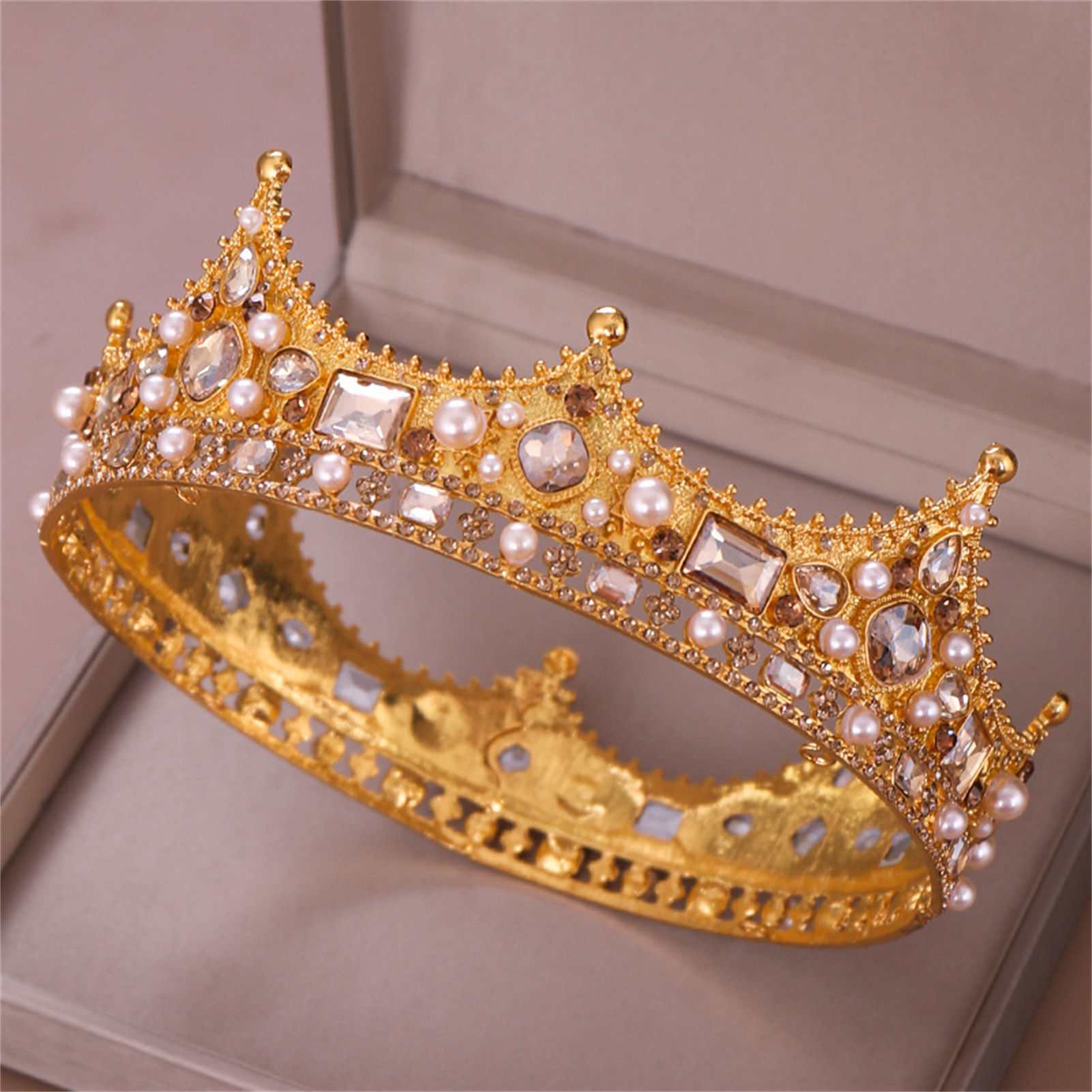 合金クラウンティアラレトロブライダルラインストーンラウンドク - Women Accessories For Wedding のレビューと価格
