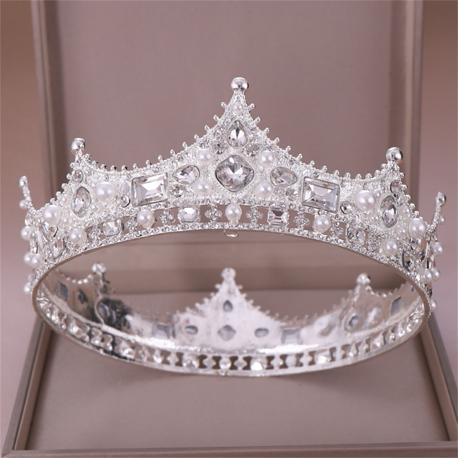 合金クラウンティアラレトロブライダルラインストーンラウンドク - Women Accessories For Wedding のレビューと価格